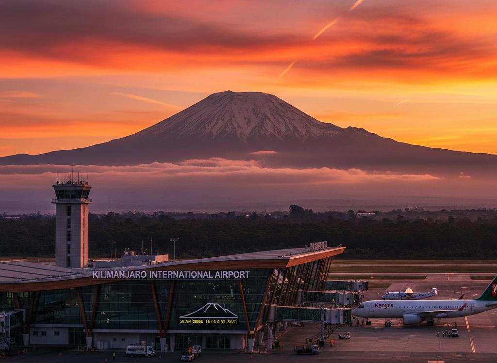 Kilimanjaro International Airport at sunset