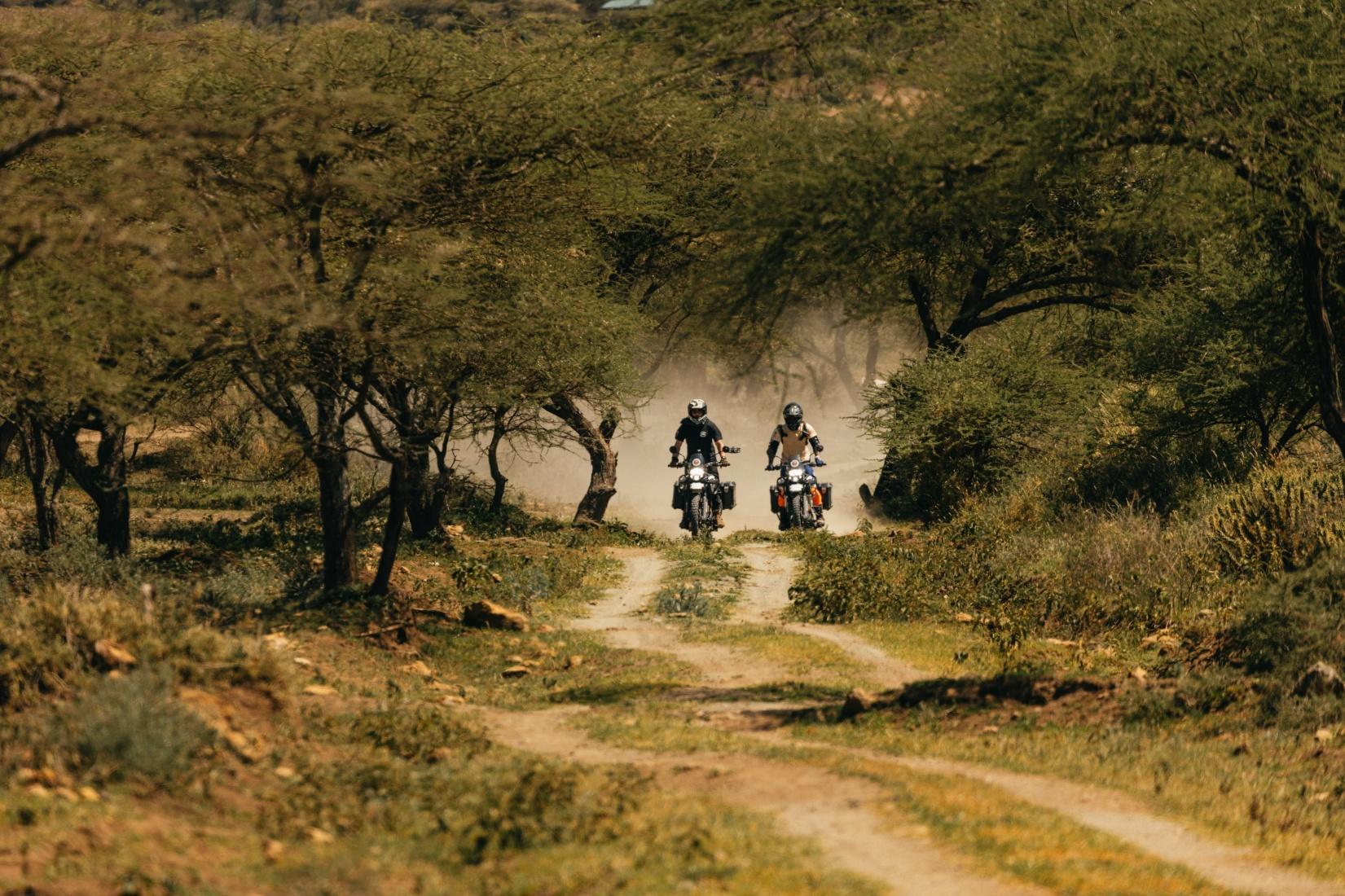 Royal Enfield motorcycles on open plains